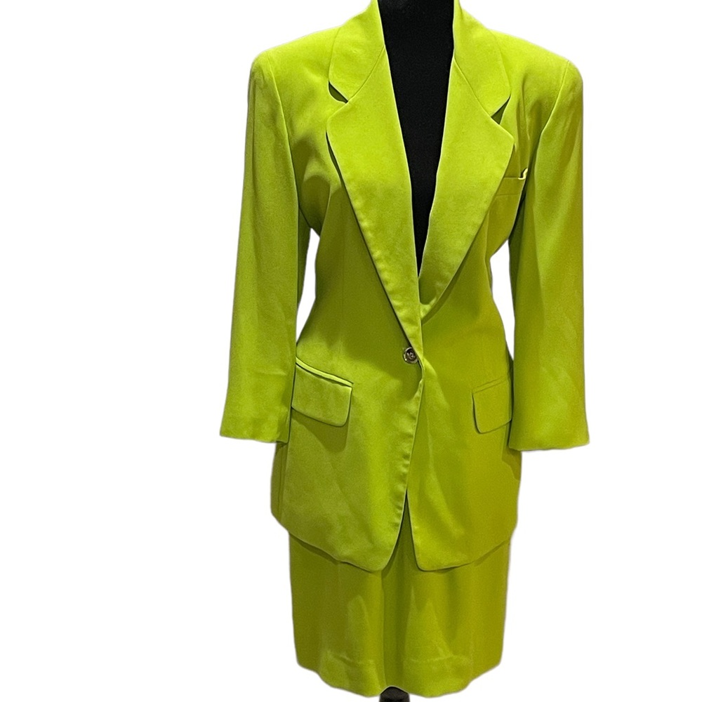 Vintage 80s Anne Klein Neon Green Power Suit